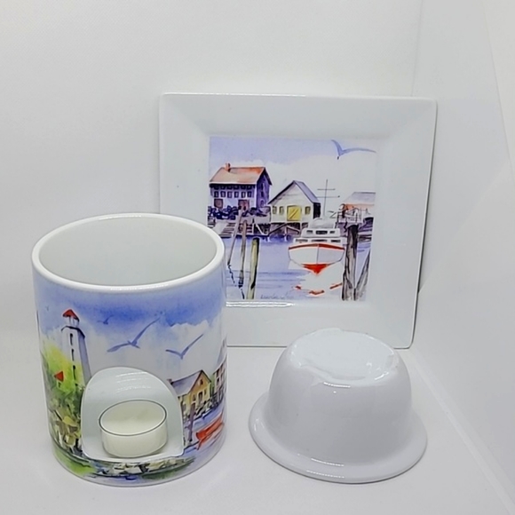 Set Gourmet Village Dip Warmer Dish & Plate New - Picture 4 of 4